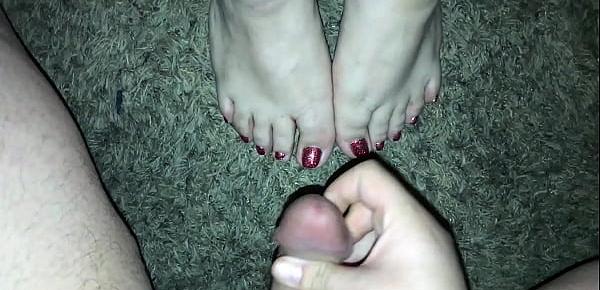  POV Cumshot on beautiful feet (Red Toes)